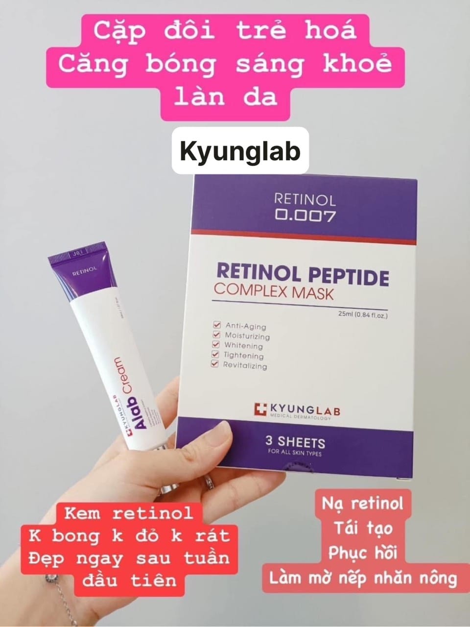 Retinol tái tạo làn da ALAB CREAM 2.0 (Tuýp 30ml) TẶNG 2 Hộp Mặt nạ trị liệu tái sinh Retinol Peptide Complex Mask