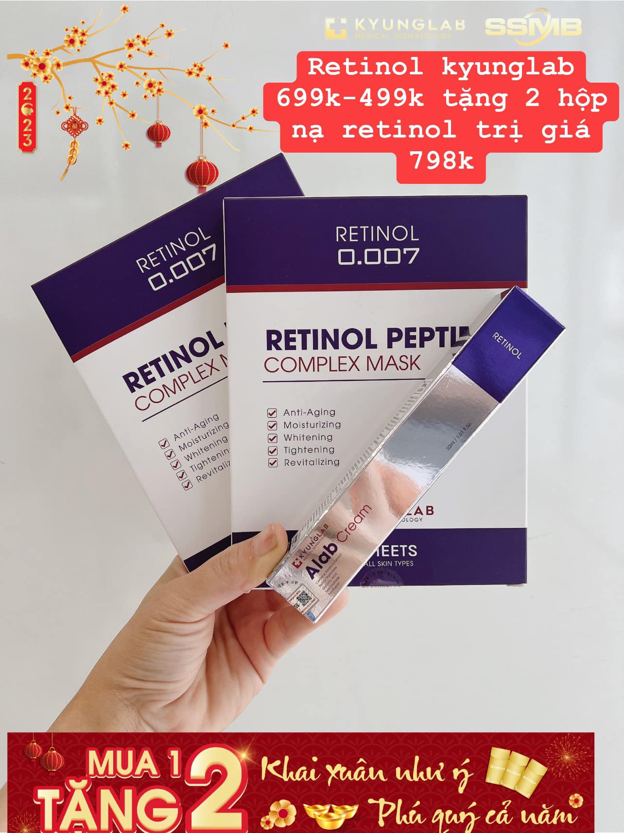 Retinol tái tạo làn da ALAB CREAM 2.0 (Tuýp 30ml) TẶNG 2 Hộp Mặt nạ trị liệu tái sinh Retinol Peptide Complex Mask