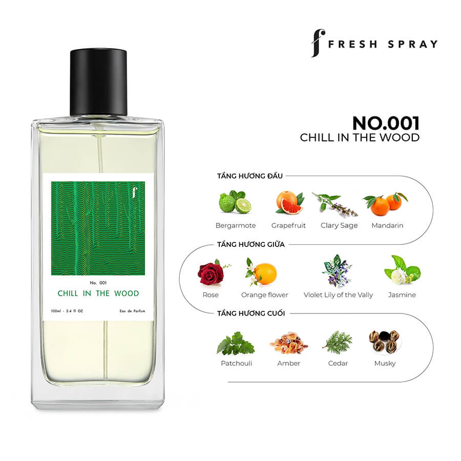 Nước hoa xịt thơm quần áo F Fresh Spray No.001 – Chill in the Wood