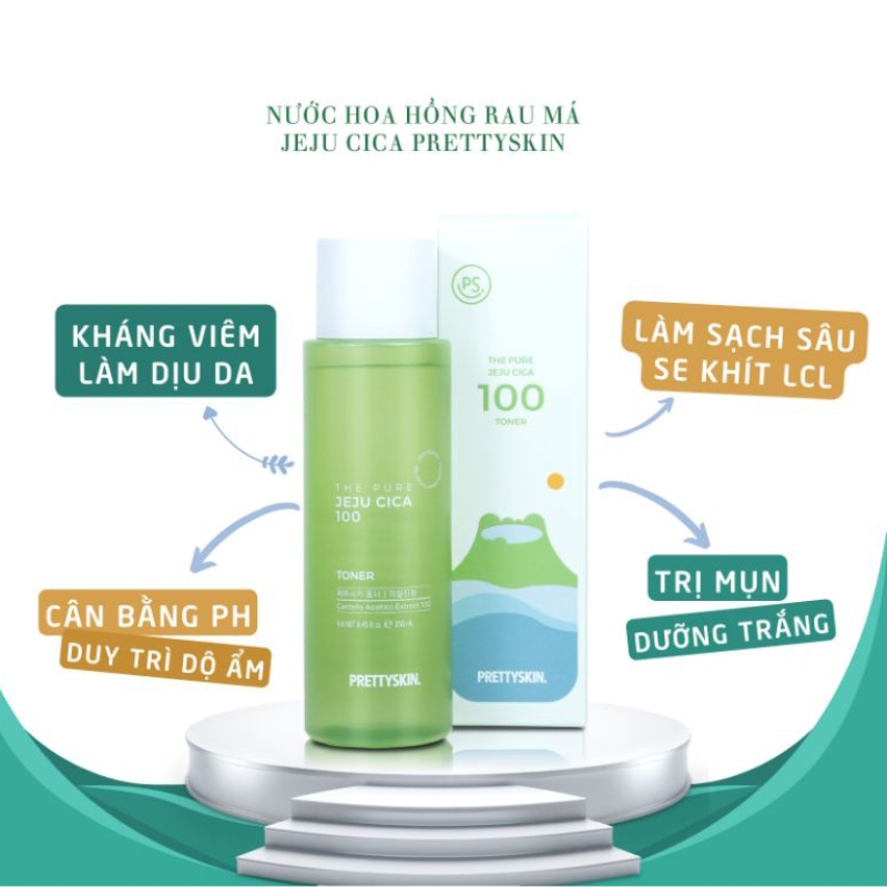 Nước hoa hồng chiết xuất rau má PrettySkin The Pure Jeju Cica 100 Toner 250ml - Cân bằng độ pH, cấp ẩm cho da và săn chắc da, se khít lỗ chân lông