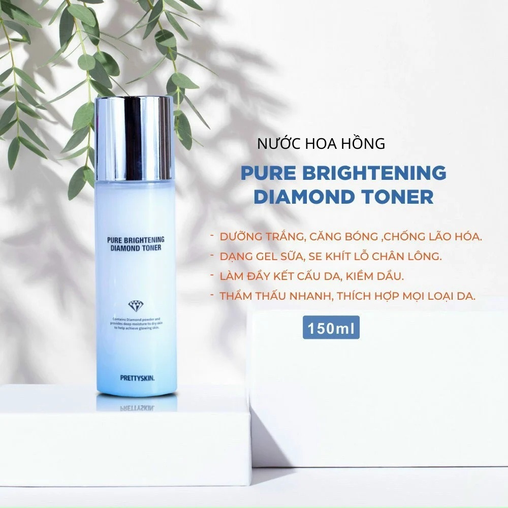 Nước hoa hồng PrettySkin Pure Brightening Diamond Toner 150ml - Dưỡng ẩm, giúp cân bằng lượng nước và dầu cho da