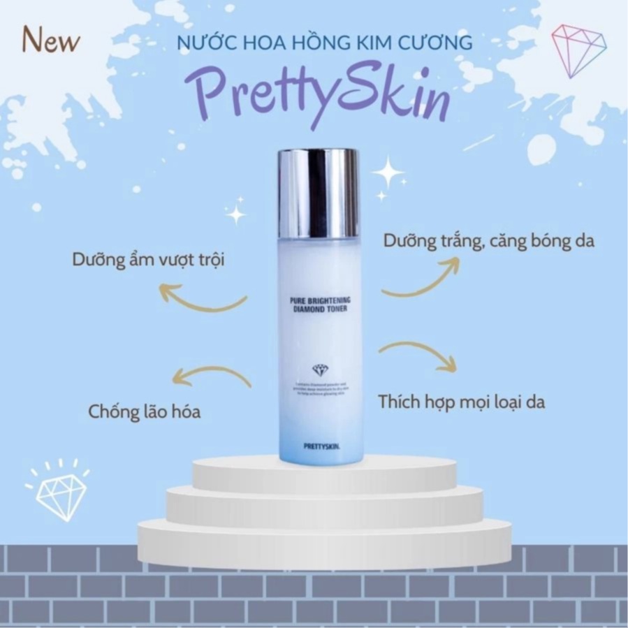 Nước hoa hồng PrettySkin Pure Brightening Diamond Toner 150ml - Dưỡng ẩm, giúp cân bằng lượng nước và dầu cho da