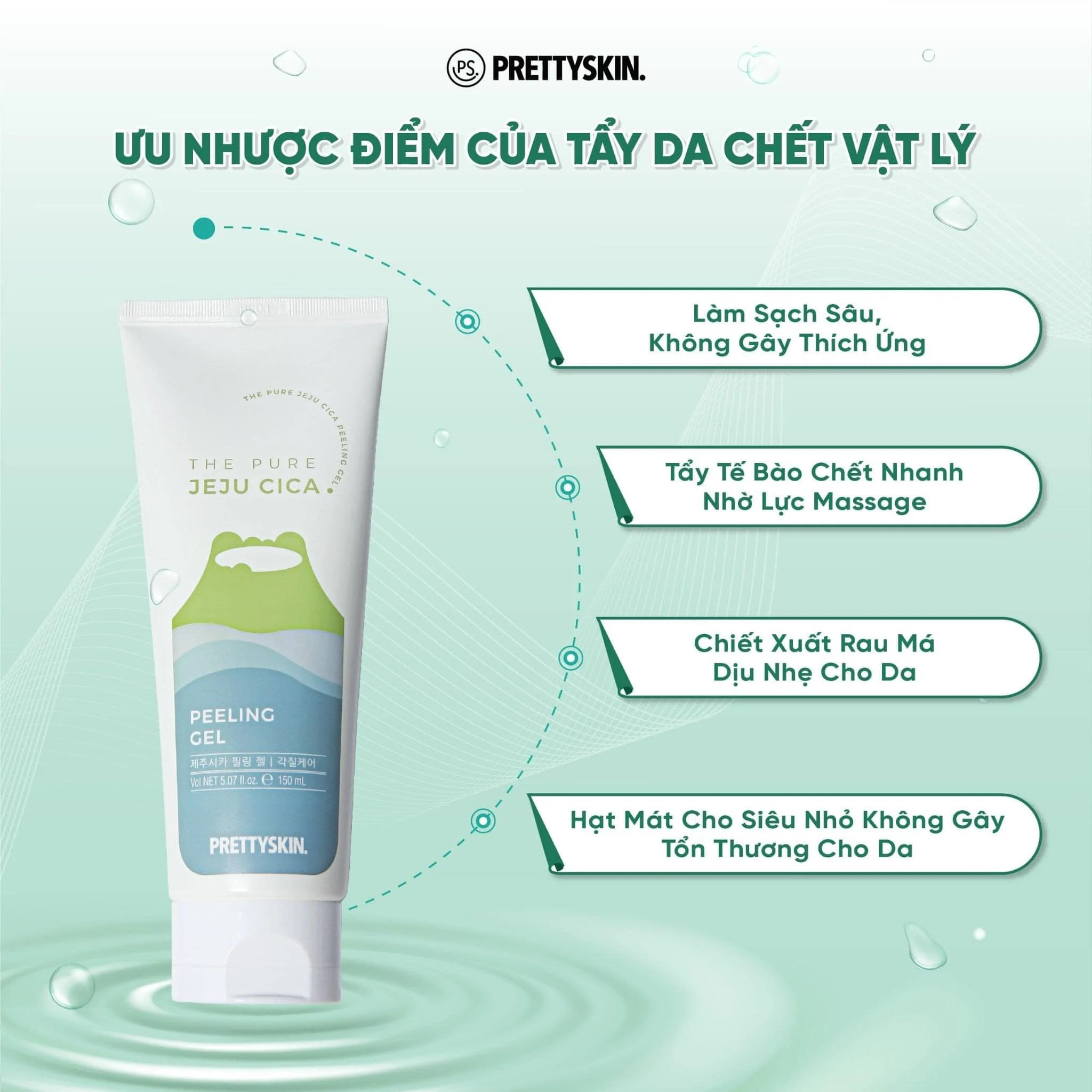 Tẩy da chết PrettySkin Rau Má Jeju Cica 150ml - làm sạch bụi bẩn, bã nhờn, thoáng lỗ chân lông, hỗ trợ ngừa mụn, mờ thâm