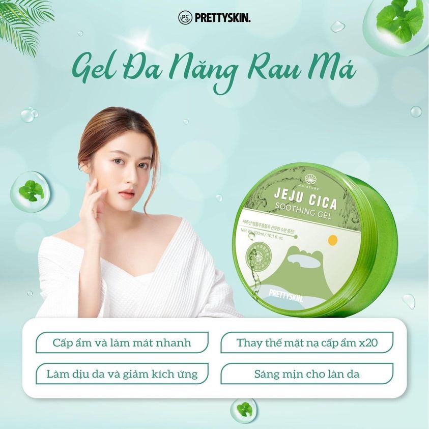 Gel dưỡng da đa năng rau má Jeju Cica Soothing Gel PrettySkin - 300ml