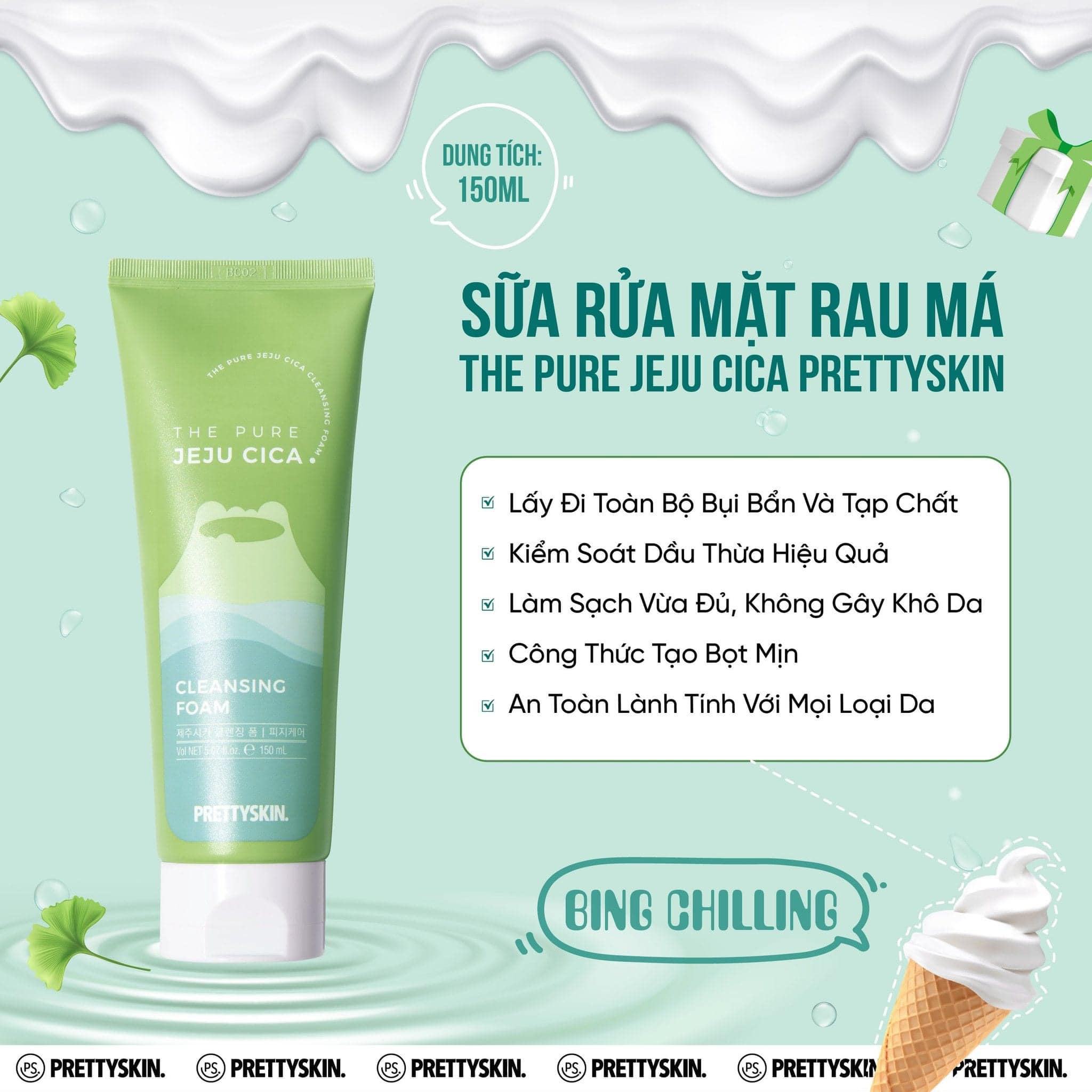 Sữa rửa mặt rau má PrettySkin The Pure Jeju Cica Cleansing Foam