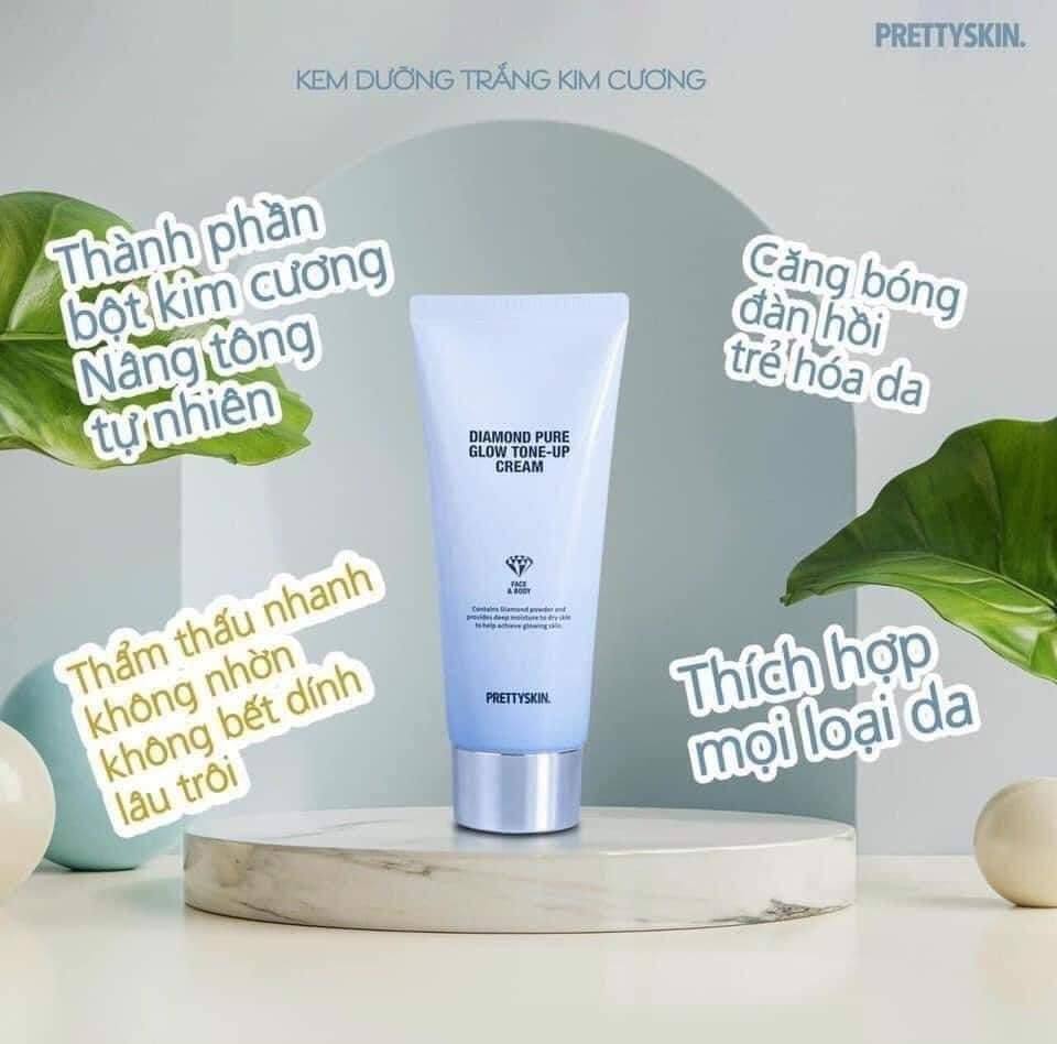 Kem dưỡng trắng da Kim Cương Diamond Pure Glow Tone-Up PrettySkin 100ml