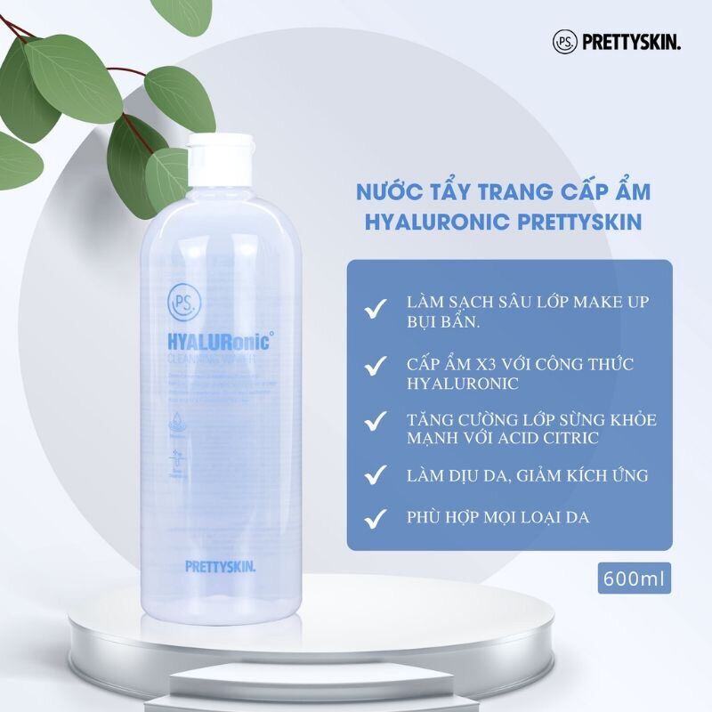 Nước Tẩy Trang Cấp Ẩm Hyaluronic Prettyskin- 600ml