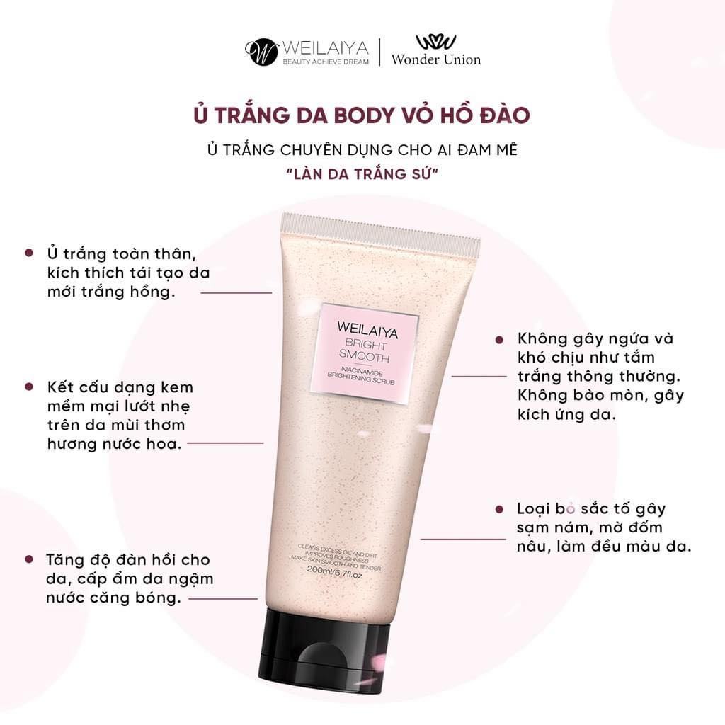 Kem Ủ trắng tẩy tế bào chết body vỏ hồ đào Weilaiya 200ml