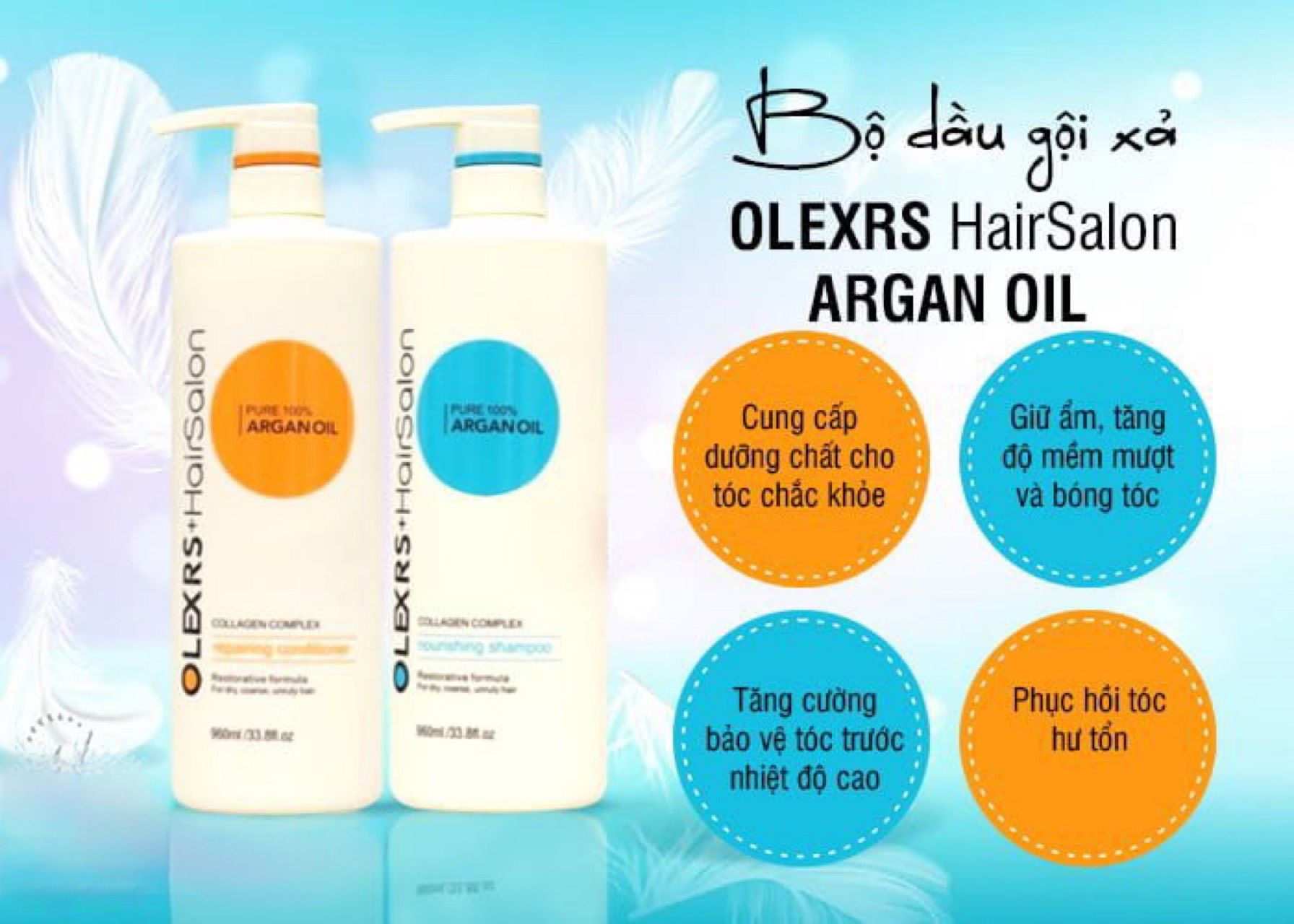 Dầu gội xả cho tóc hư tổn Olexrs Argan Oil của Anh - 960ml