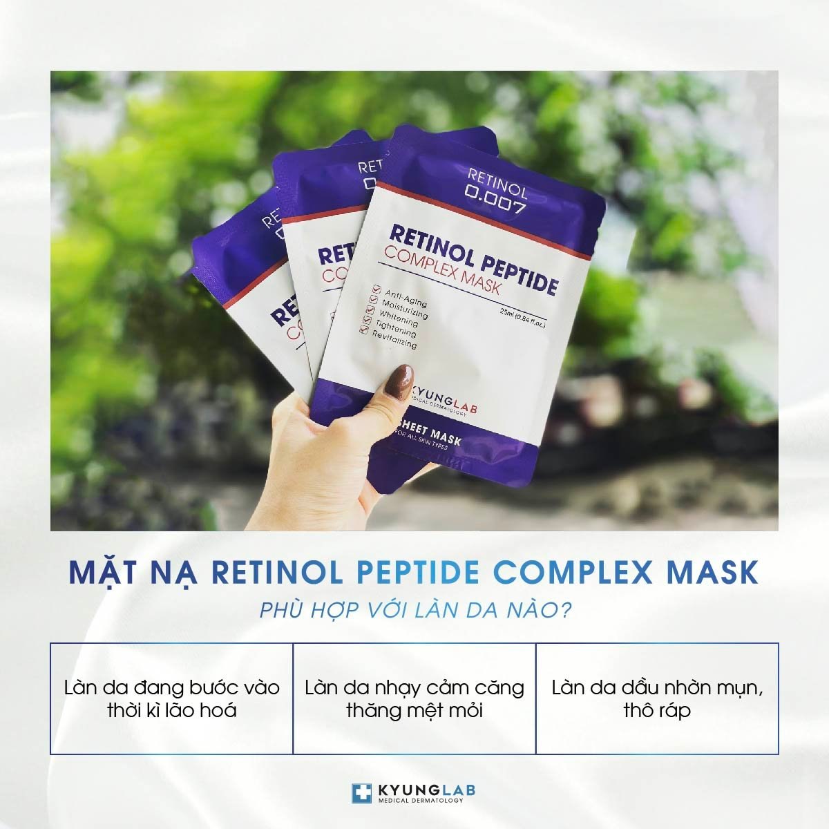 Mặt nạ trẻ hóa da Retinol Peptide Complex Kyung Lab Hộp 3 miếng