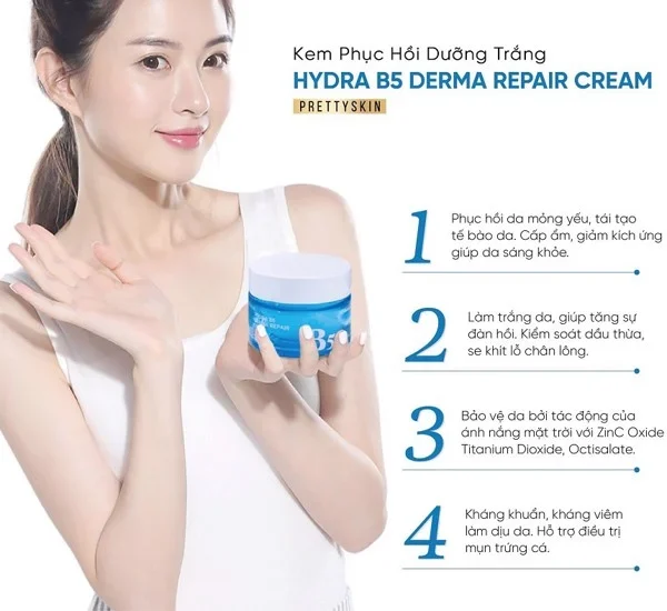 Kem Dưỡng Cấp Ẩm Trắng Da Hydra B5 Derma Repair Cream Prettyskin - 52ml