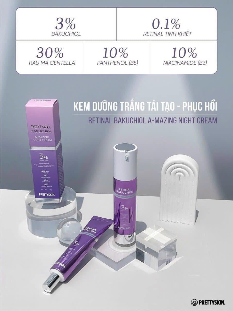 Kem Dưỡng Tái Tạo, Phục Hồi Da Prettyskin Retinal Bakuchiol A-Mazing Night Cream - 50g