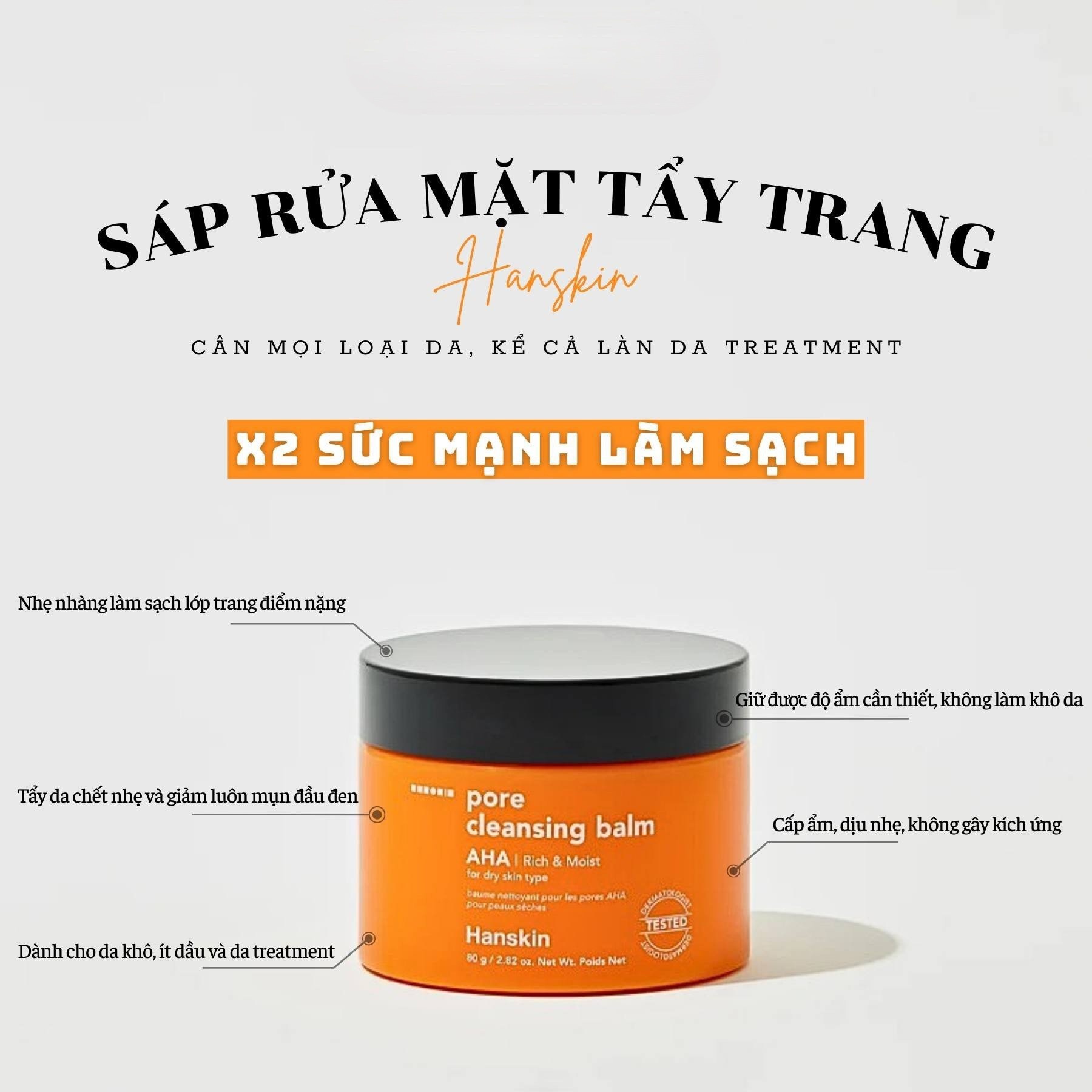 Sáp Tẩy Trang Hanskin Dành Cho Da Khô  Cleansing Balm AHA Hàn Quốc - 80g