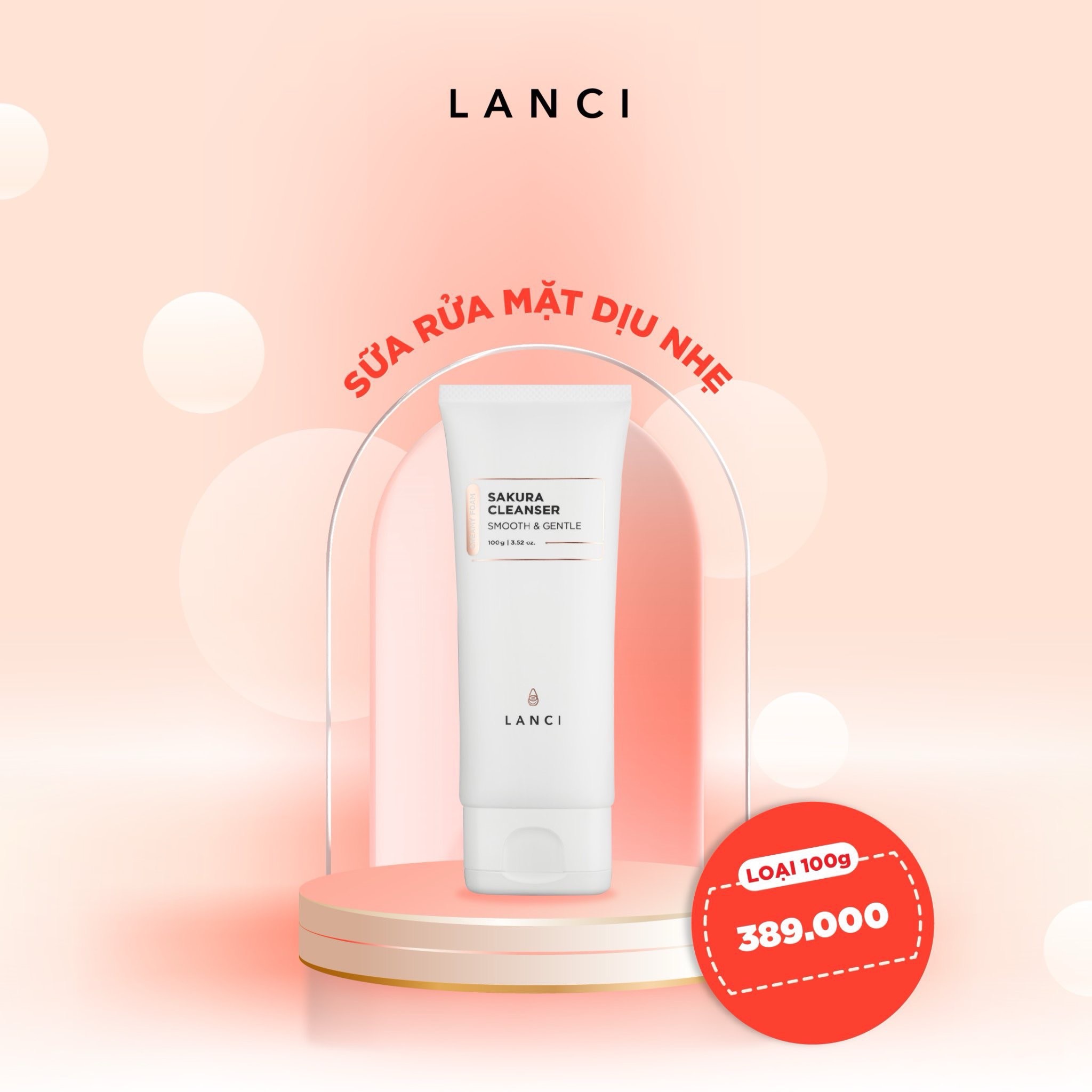 Sữa Rửa Mặt Dịu Nhẹ Lanci Sakura Cleanser Smooth & Gentle