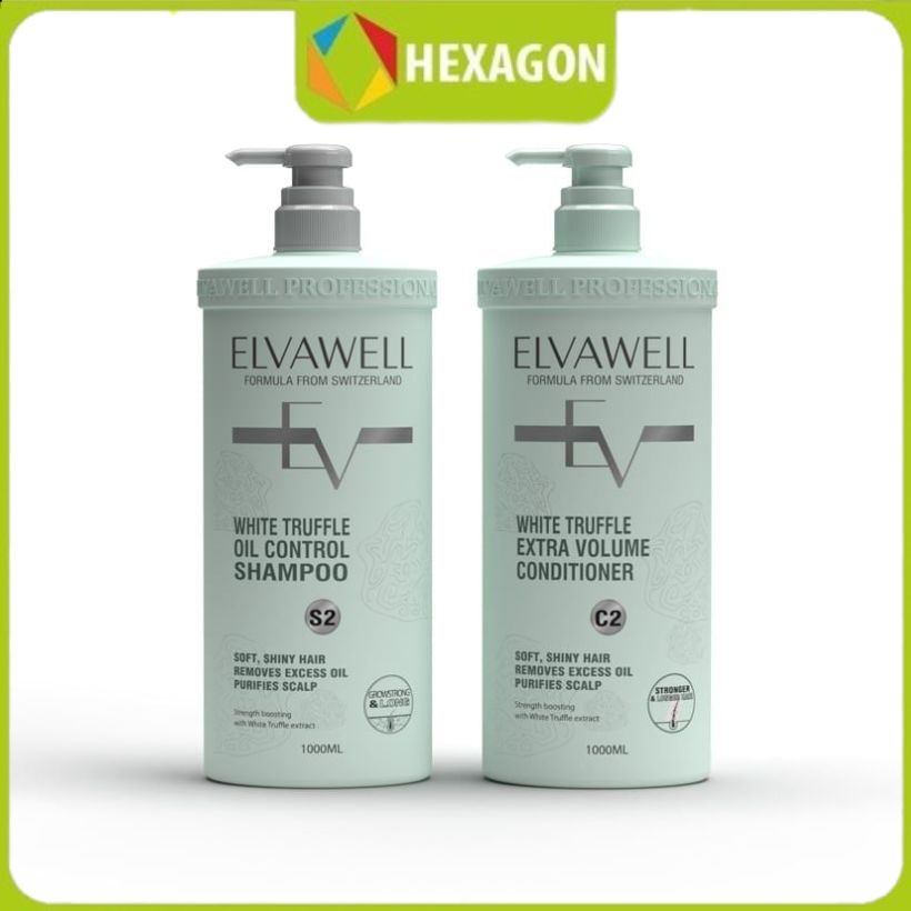 Dầu gội xả giảm rụng tóc sạch dầu bết Elvawell - 500ml (Màu xanh)