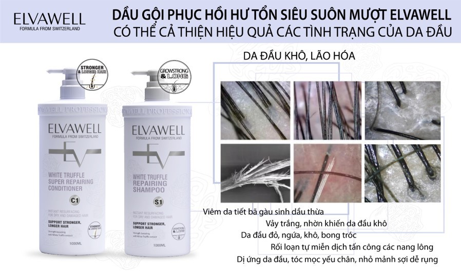 Dầu gội xả phục hồi hư tổn siêu suôn mượt Elvawell - 1000ml (Màu tím)