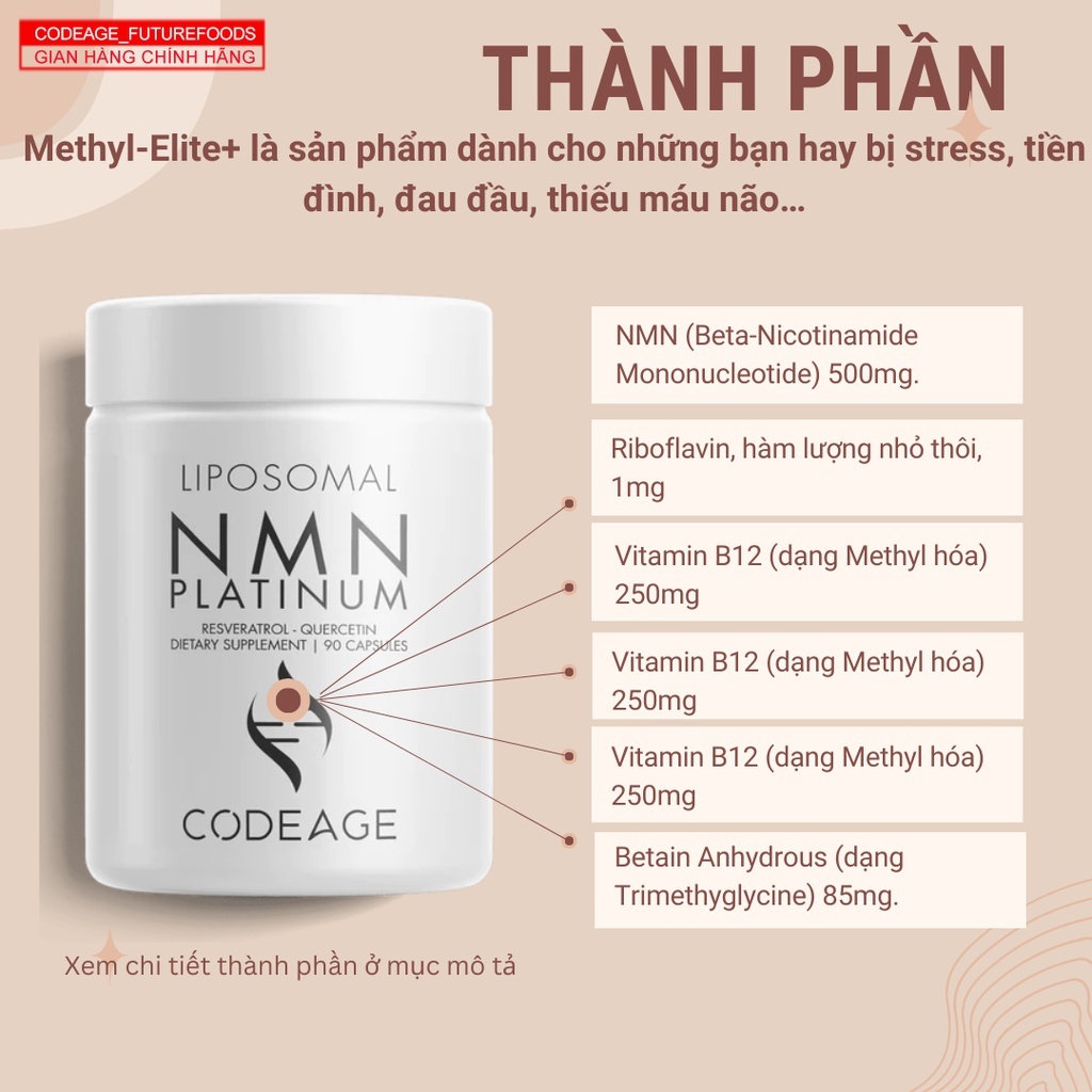 Viên chống lão hóa trẻ hóa da Codeage Liposomal NMN 90 viên