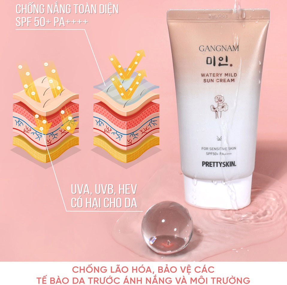 Kem chống nắng cấp nước Pretty Skin Gangnam Watery Mild Sun Cream