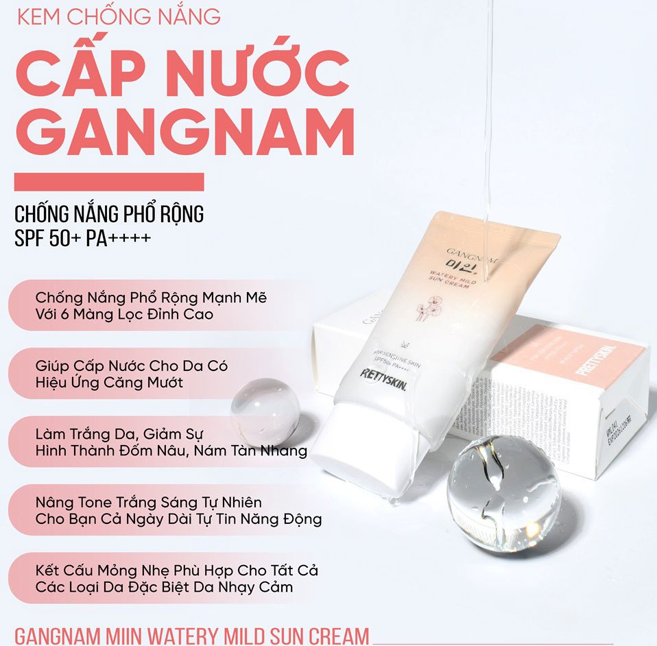 Kem chống nắng cấp nước Pretty Skin Gangnam Watery Mild Sun Cream