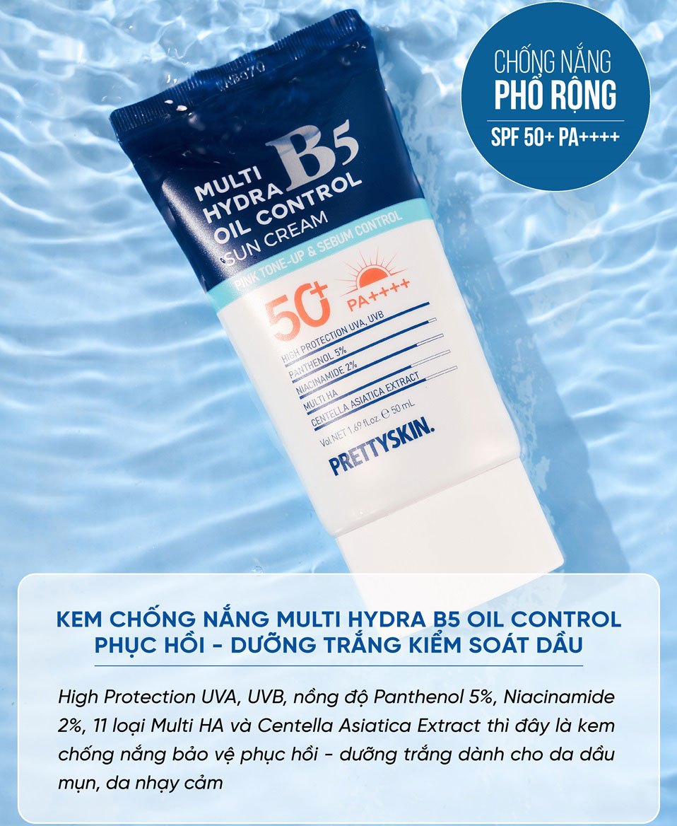 Kem chống nắng cho da dầu mụn PrettySkin Multi Hydra B5 Oil Control Sun Cream