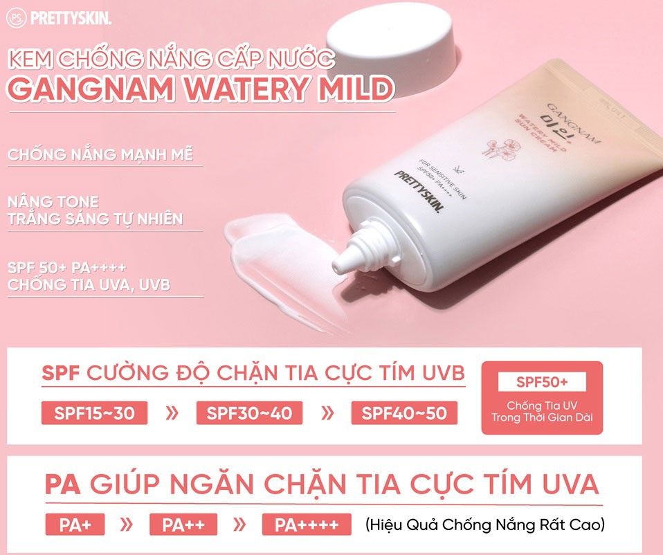 Kem chống nắng cấp nước Pretty Skin Gangnam Watery Mild Sun Cream