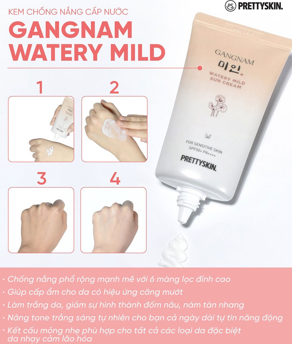 Kem chống nắng cấp nước Pretty Skin Gangnam Watery Mild Sun Cream