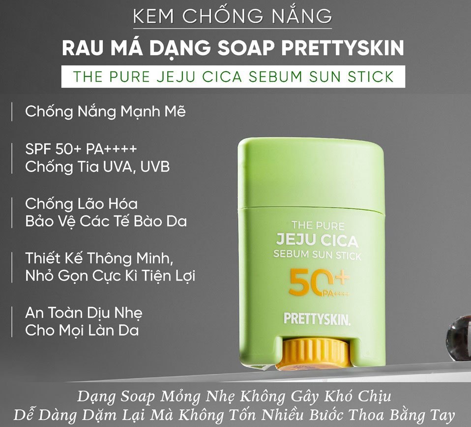 Sáp chống nắng The Peru Jeju Cica Sun Cream rau má Prettyskin SPF50+ PA++++