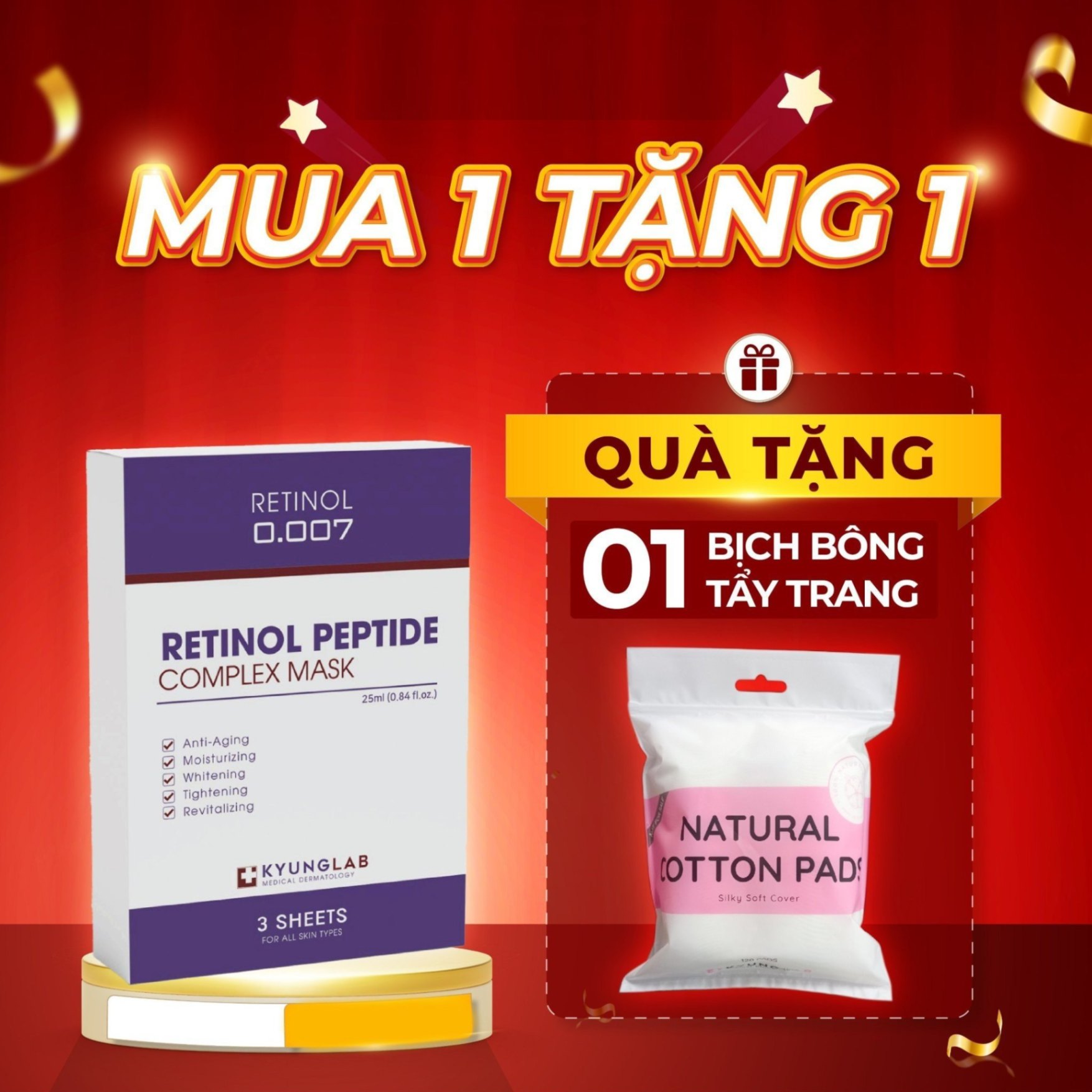 Mặt nạ trẻ hóa da Retinol Peptide Complex Kyung Lab Hộp 3 miếng