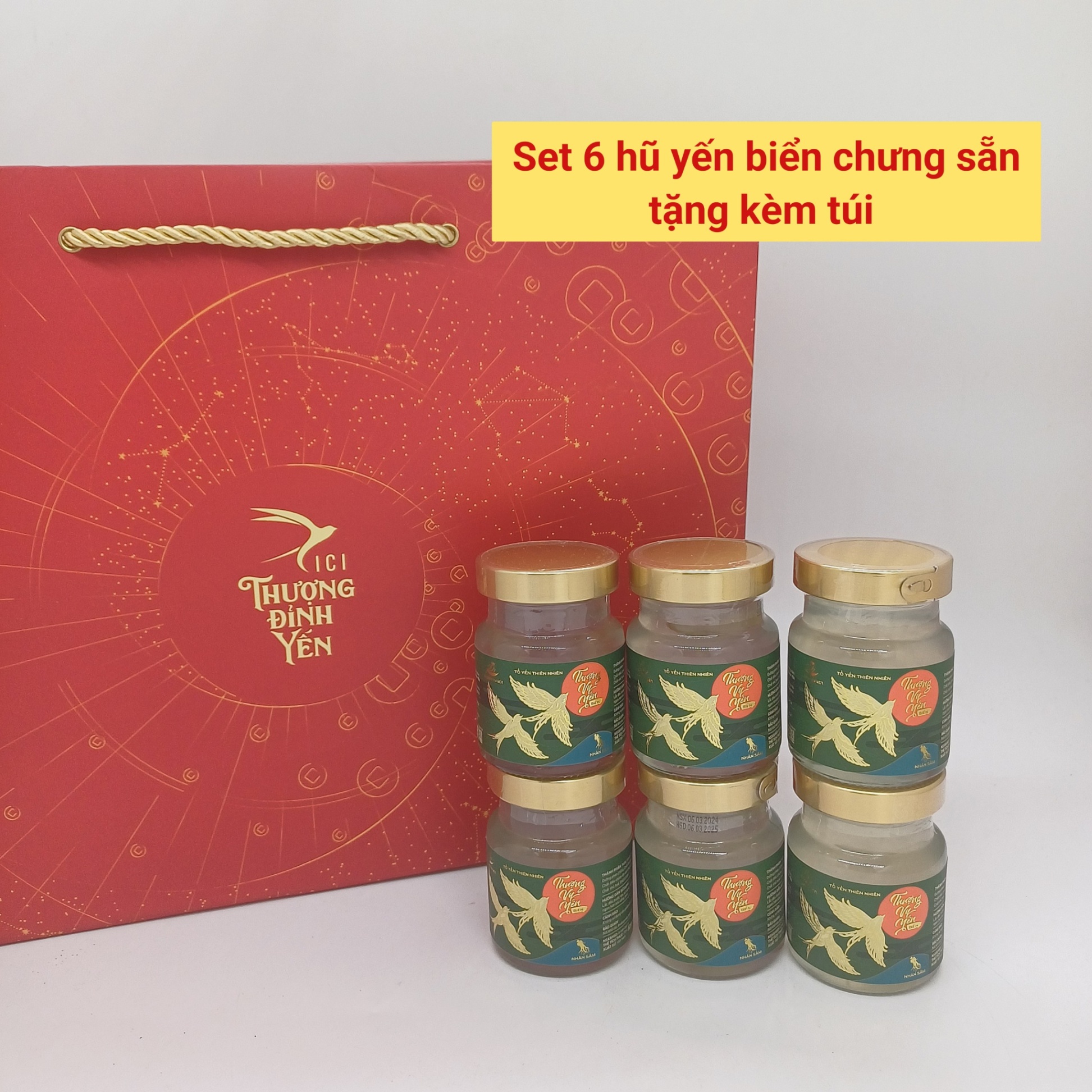 Thượng Vy Yến Biển Nhân Sâm - Yến Sào Cao Cấp (Set 6 Hũ) - Tặng kèm túi