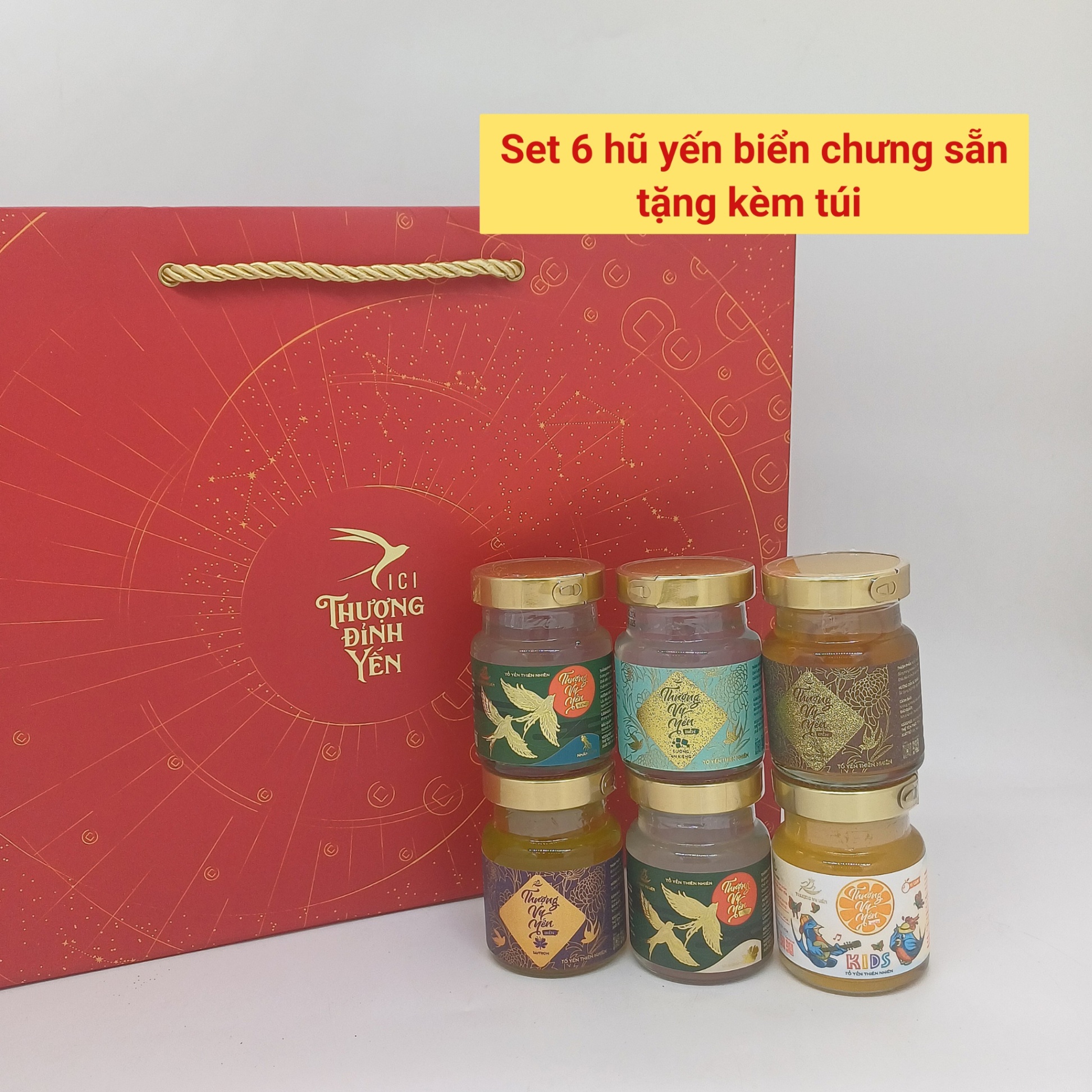 Yến chưng sẵn - Yến sào Thượng Vy Yến Biển Mix Vị ( sét 6 hũ) - Tặng kèm túi