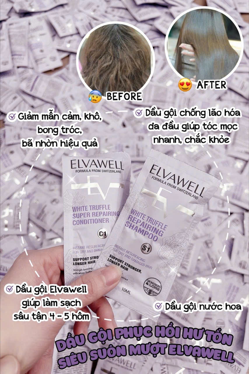 Set gội xả giảm gàu Elvawell - màu trắng 10ml