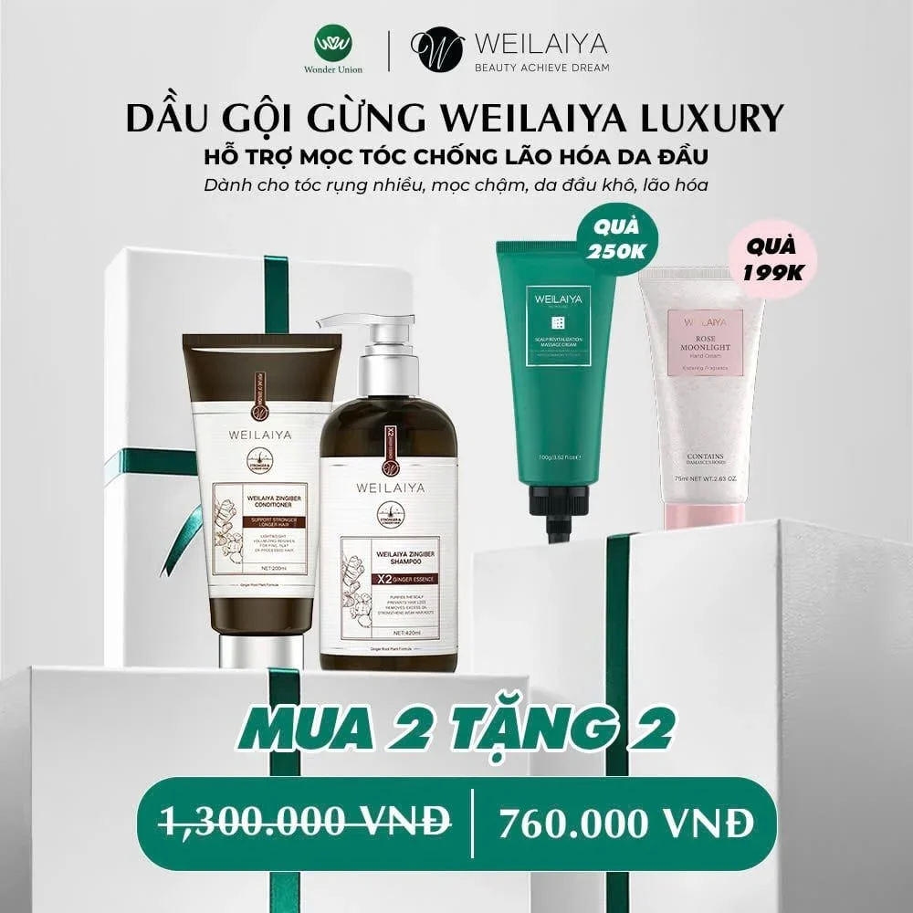 Cặp gội xả gừng hà thủ ô Weilaiya Luxury dành cho tóc khô