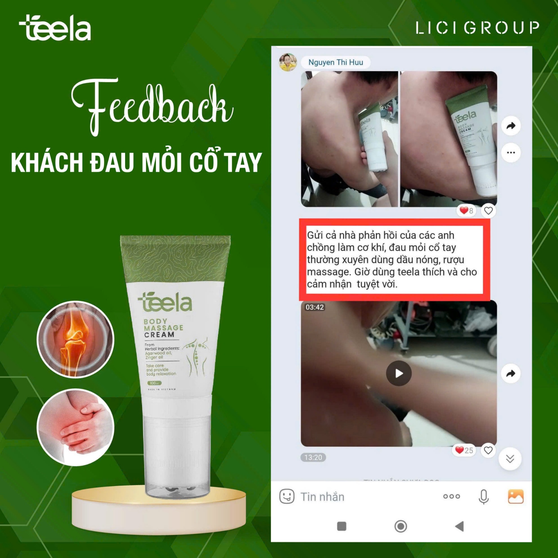 Kem massage Teela giảm đau cơ xương khớp