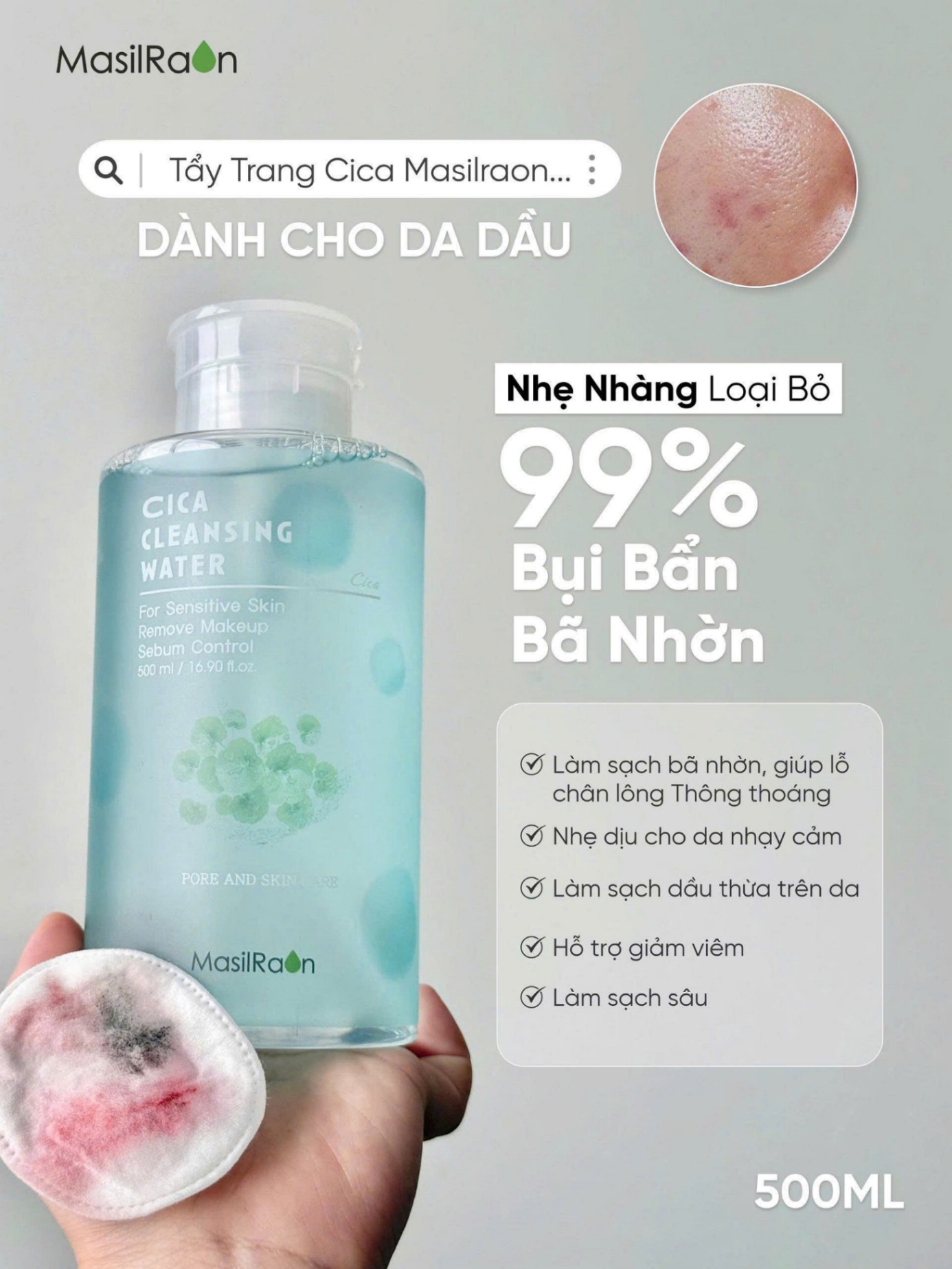 Nước Tẩy Trang Masilraon Cleansing Water CiCa / Mineral 500ml