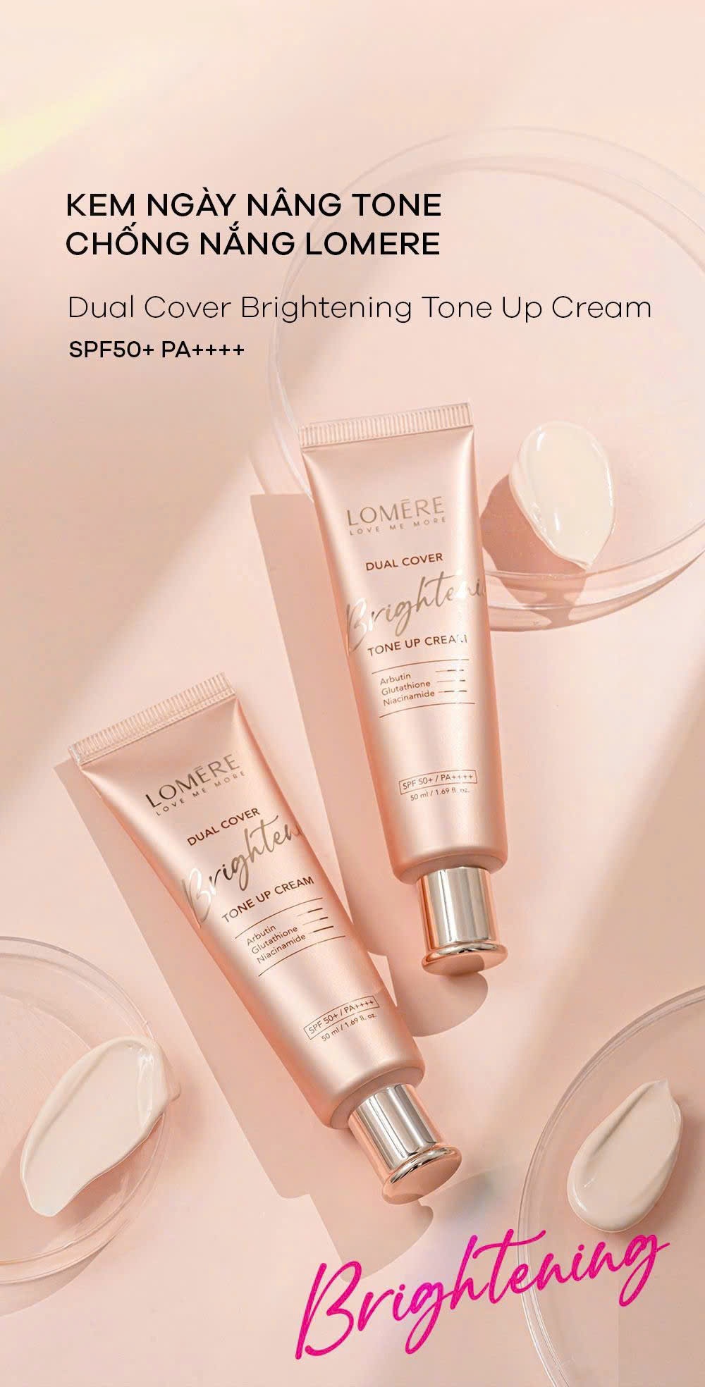 Kem ngày nâng tone LOMERE Duel Cover Brightening Tone-UP Cream SPF50+/ PA+++ 50ml