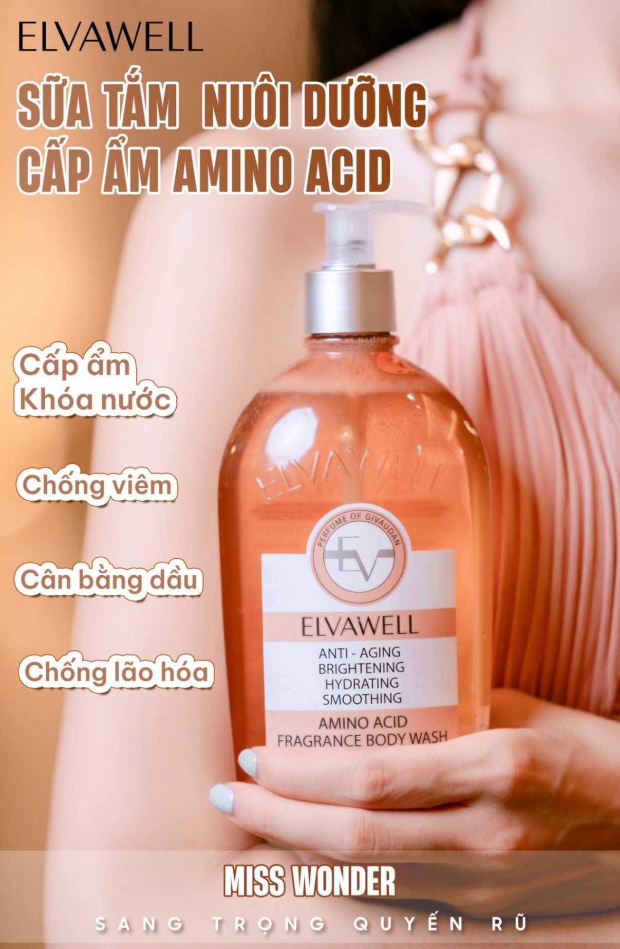 Sữa tắm nước hoa nuôi dưỡng cấp ẩm Elvawell (500ml) - Sữa tắm Amino Acid Elvawell - Miss Wonder