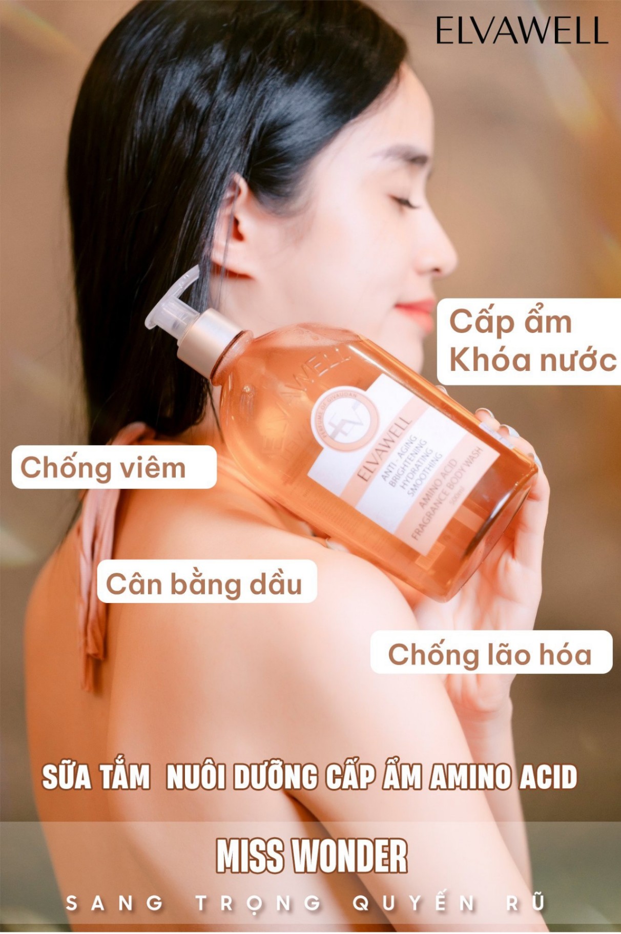 Sữa tắm nước hoa nuôi dưỡng cấp ẩm Elvawell (500ml) - Sữa tắm Amino Acid Elvawell - Miss Wonder