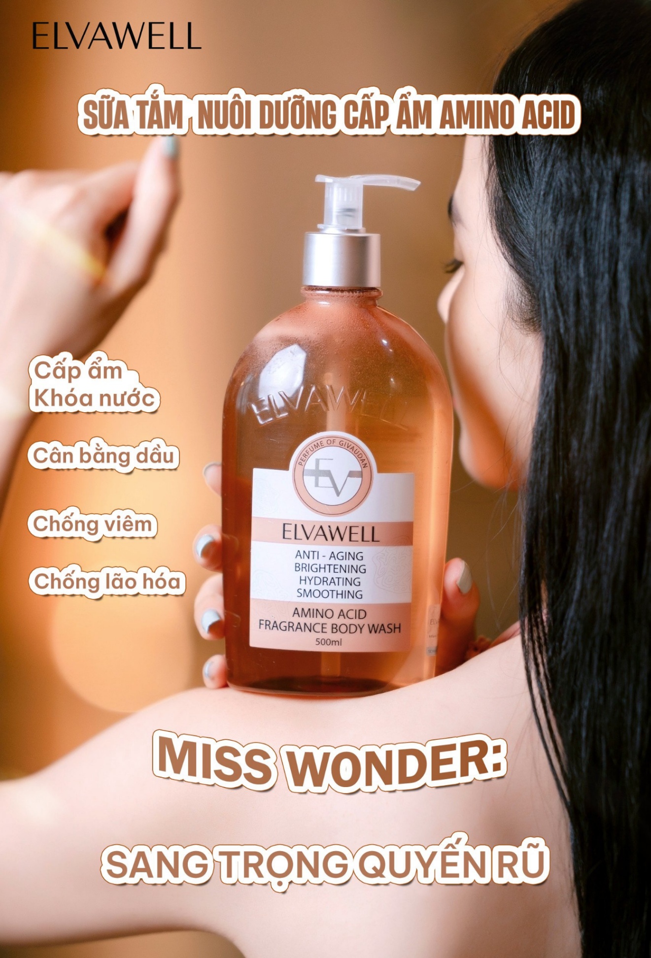 Sữa tắm nước hoa nuôi dưỡng cấp ẩm Elvawell (500ml) - Sữa tắm Amino Acid Elvawell - Miss Wonder