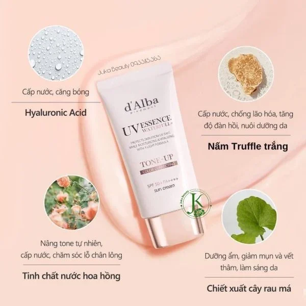 Kem Chống Nắng D'Alba UV Essence Waterfull Tone Up SPF50+ 50ml - Pink Correcting