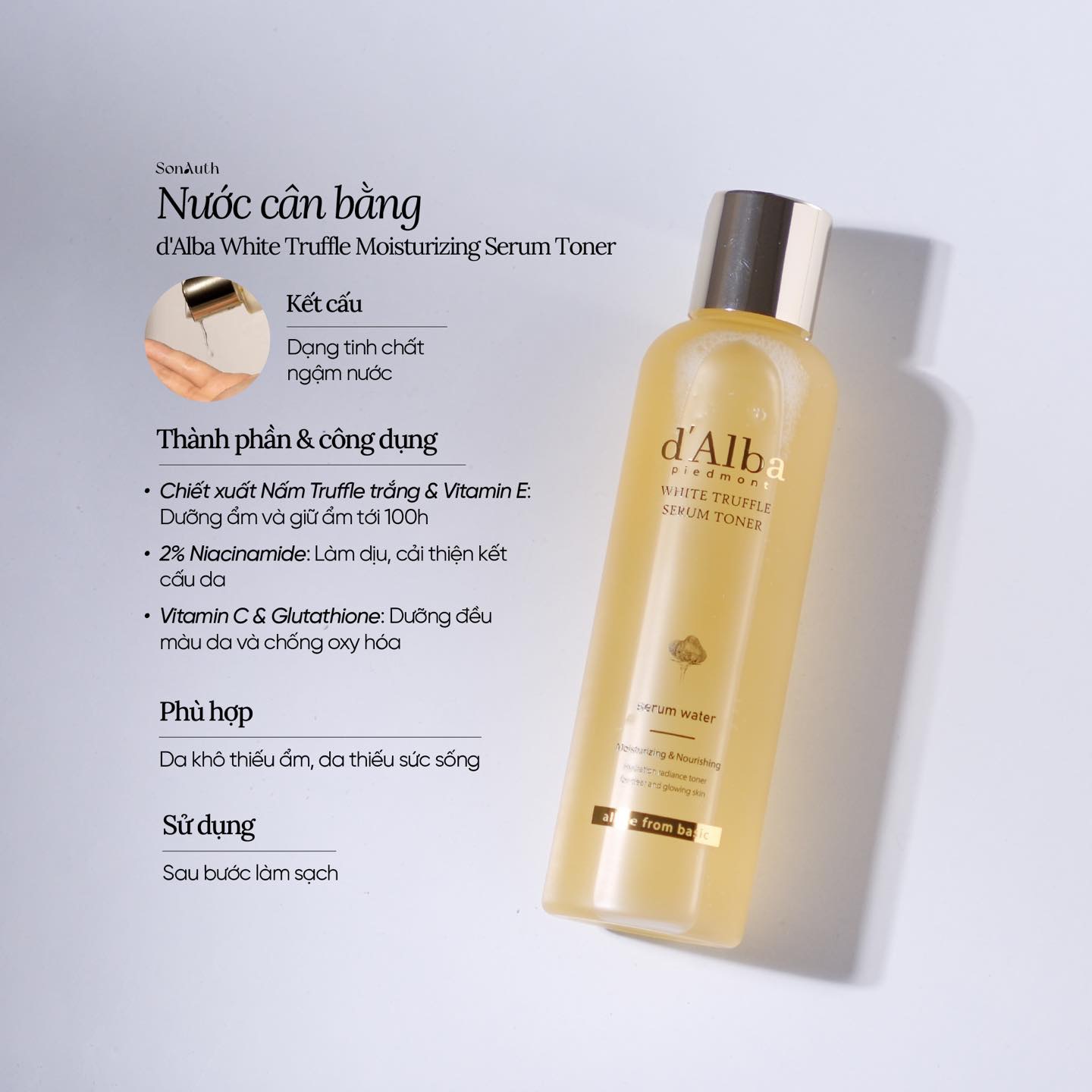 Nước Hoa Hồng Dưỡng Ẩm, Chống Lão Hóa d'Alba White Truffle Serum Toner 180ml