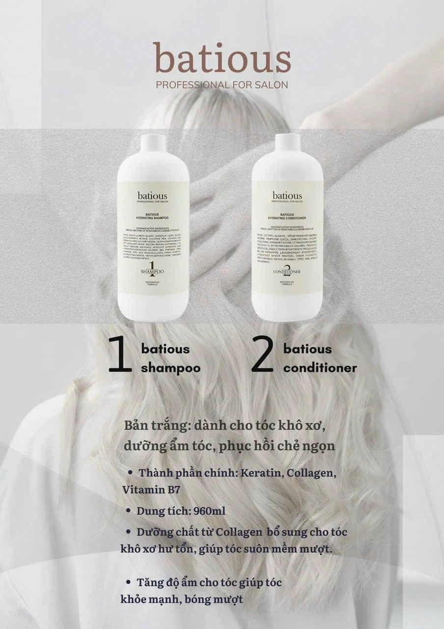 Cặp Dầu Gội Xả Batious 960ml màu trắng