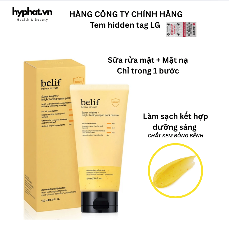 Sữa rửa mặt làm sáng da Belif Super Knights Bright Toning Vegan Pack Cleanser 150ml