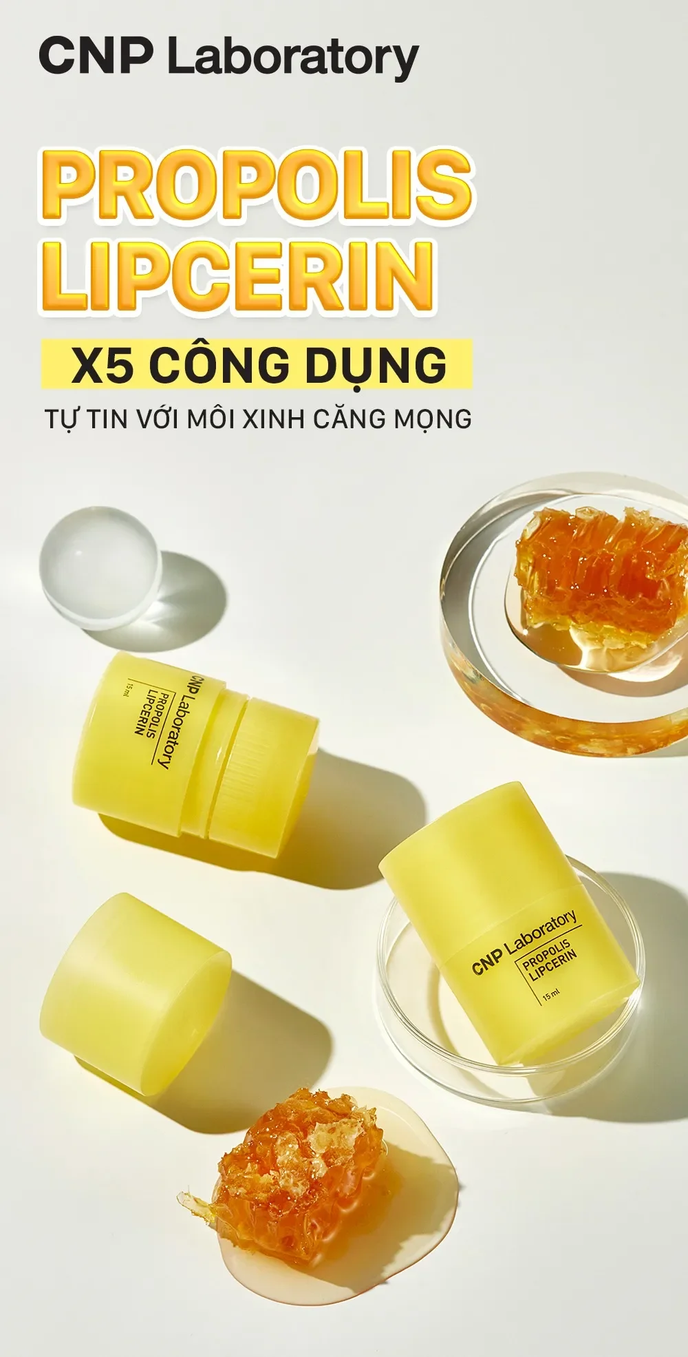 Dưỡng Môi CNP Laboratory Keo Ong, Cấp Ẩm Môi Propolis Lipcerin 15ml