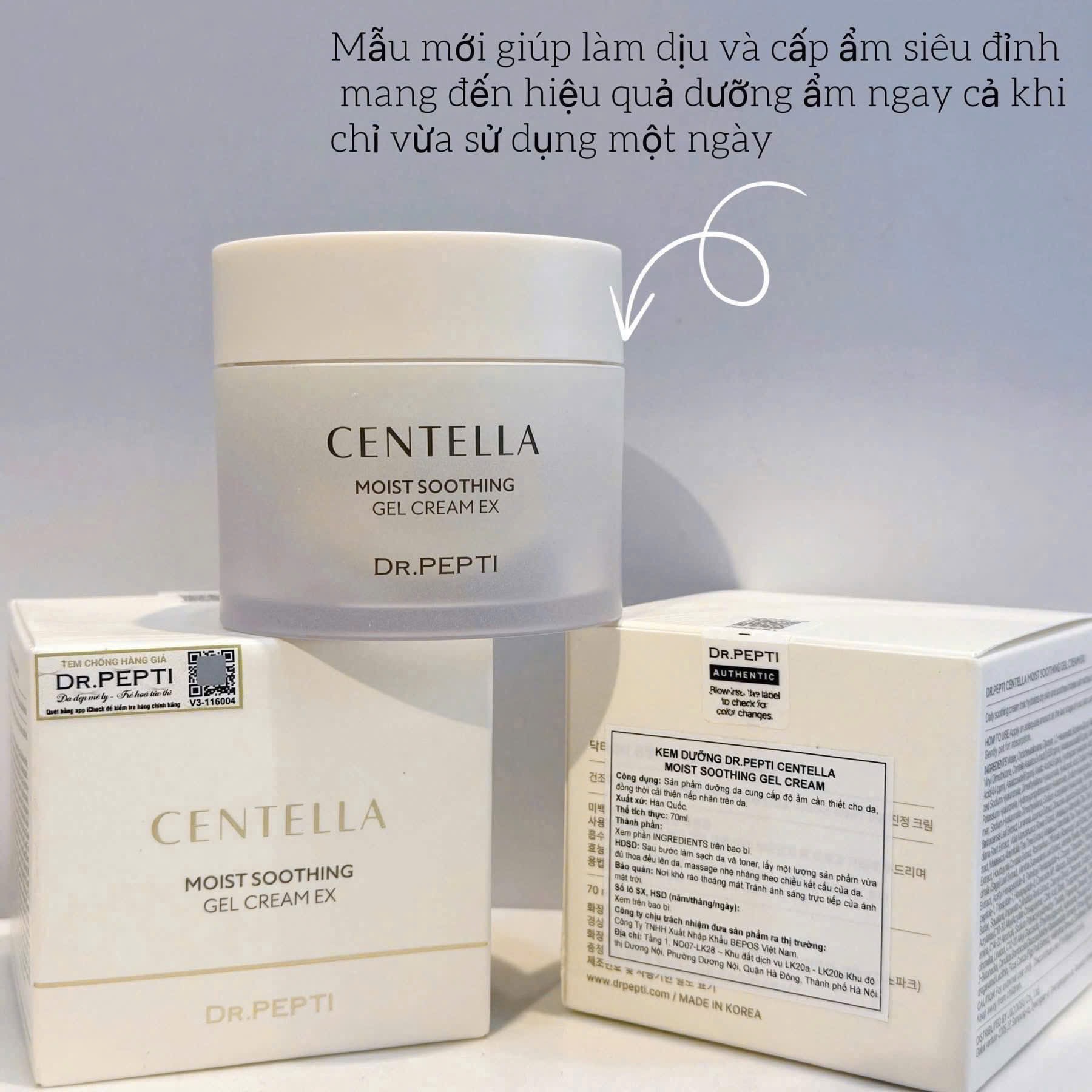 Gel Dưỡng Ẩm Dr.Pepti Centella Moist Soothing Gel Cream EX 70ml