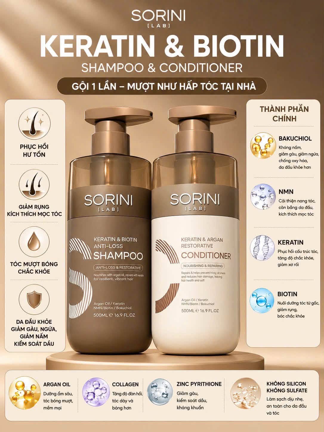 CẶP DẦU GỘI XẢ SORINI 500ml