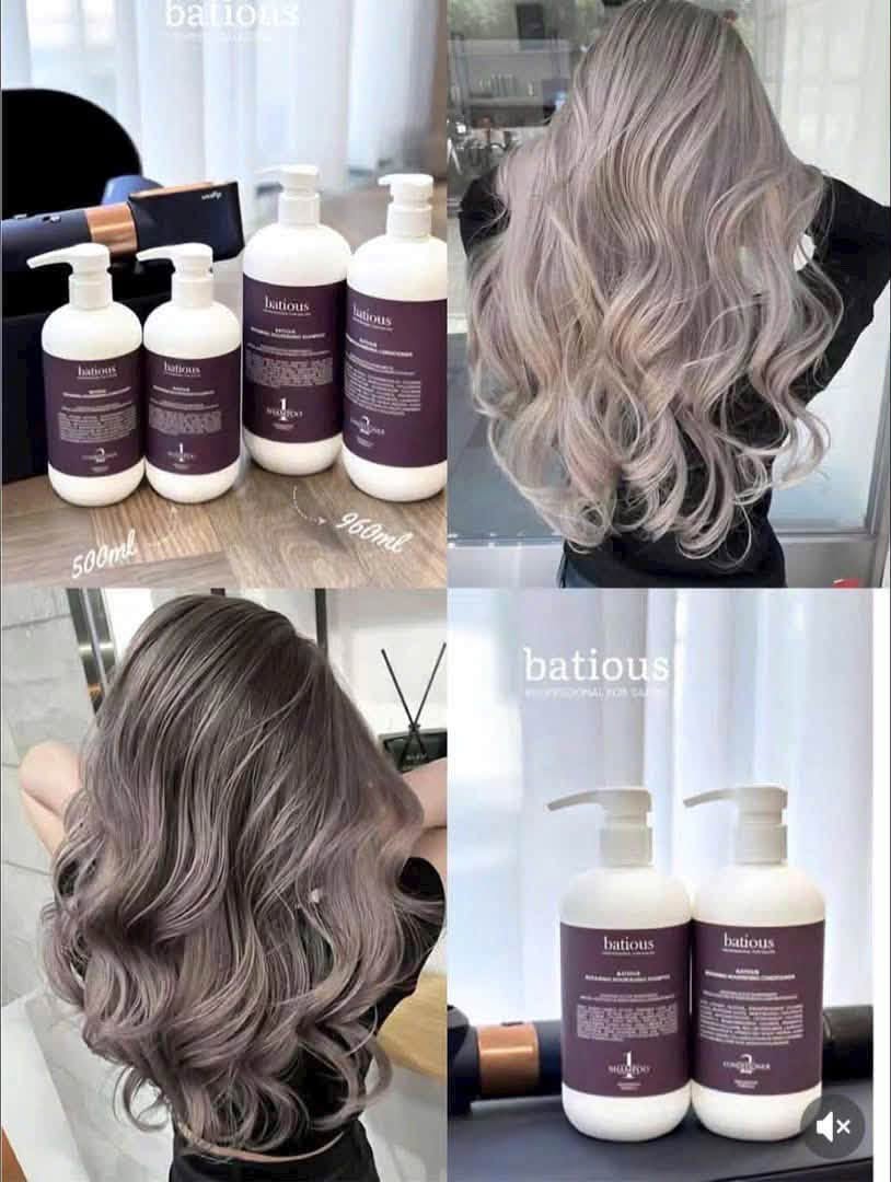 Bộ Gội Xả BatiouS Salon – Dưỡng Ẩm, Phục Hồi Tóc Hư Tổn màu tím 960ml *2