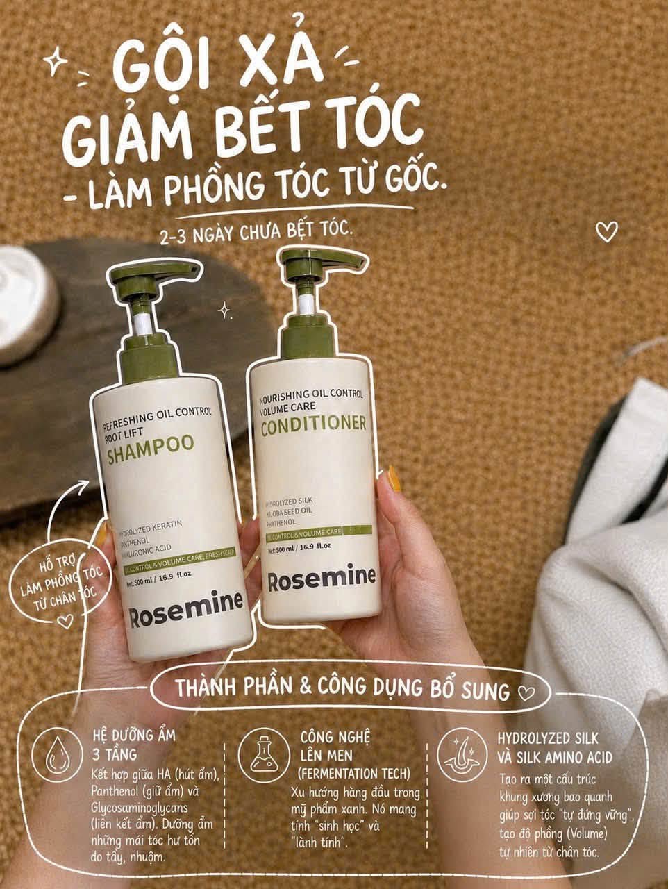Cặp Dầu Gội Xả ROSEMINE 1000ml Rosemine Shampoo Oil Control & Volume Care