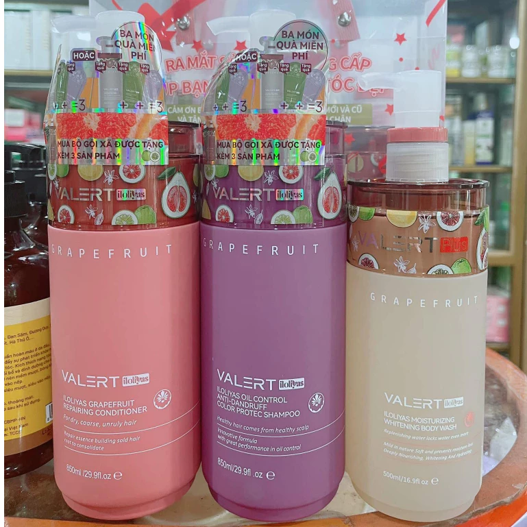 Cặp dầu gội xả bưởi VALERT GRAPEFRUIT 850ml hỗ trợ giúp giảm rụng tóc, giảm gàu