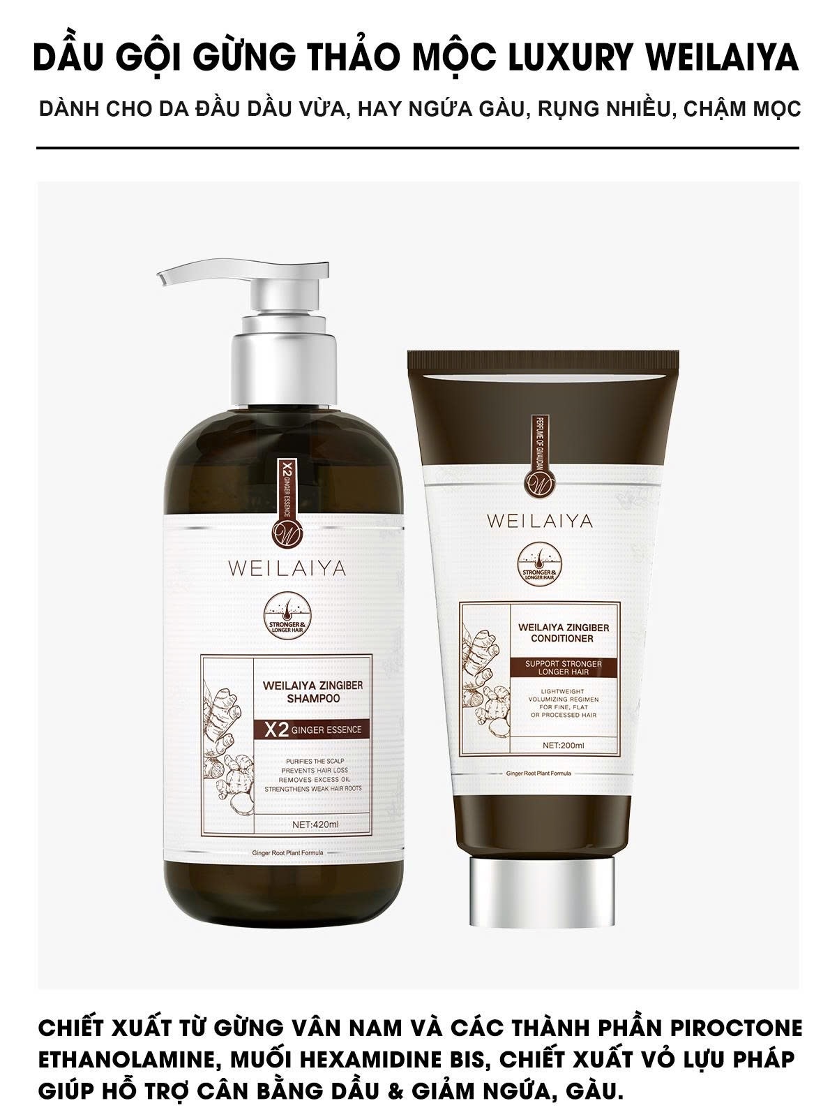 Cặp gội xả gừng hà thủ ô Weilaiya Luxury dành cho tóc khô
