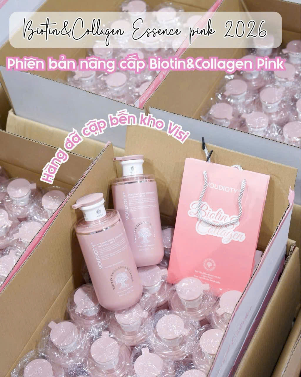 Dầu Gội Xả Dưỡng Tóc Biotin Collagen hồng Essence Pink 500ml 2026 MỚI